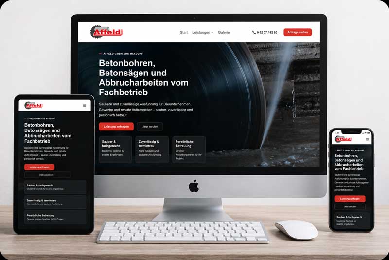 Webdesign Referenz Affeld GmbH - Website für Betonbohren und Betonsägen